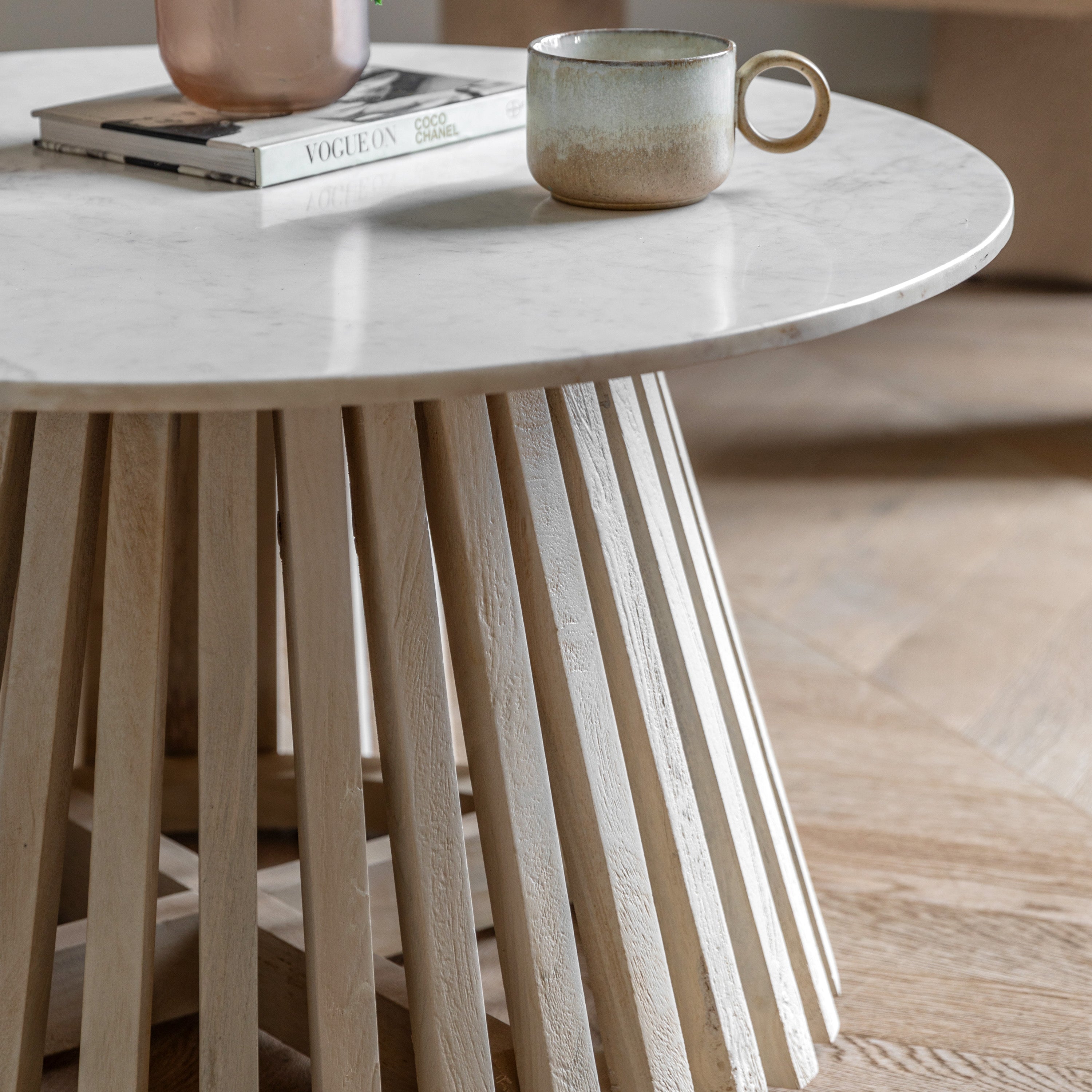 Ardeo Whitewash Mango Wood & White Marble Coffee Table